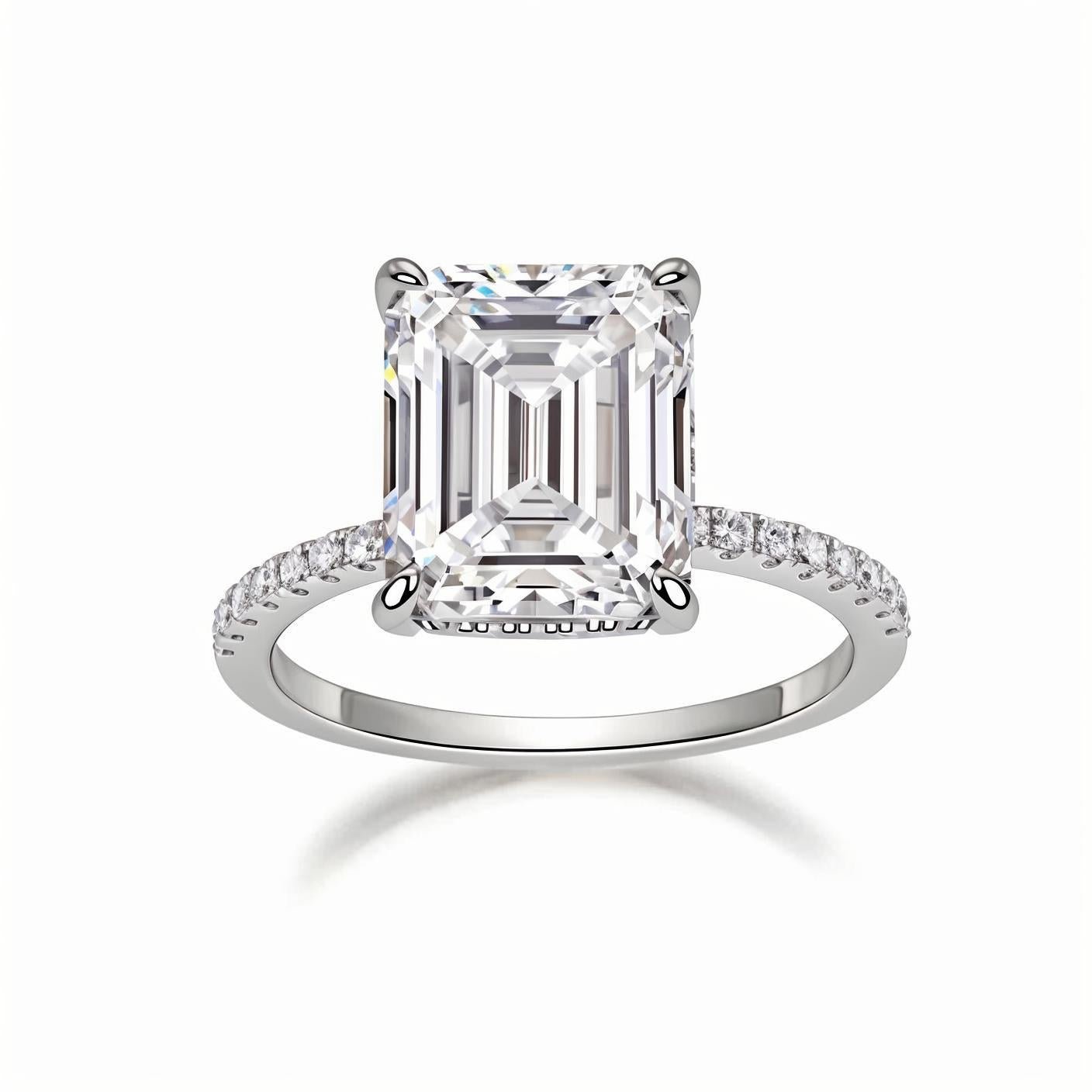 Emerald Cut Moissanite Solitaire Engagement Ring in Pave Setting (5ct. ) - La Pretti