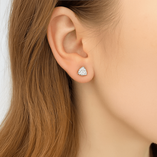 Trillion Cut Moissanite Stud Earrings in 18K Gold Plated Sterling Silver - La Pretti