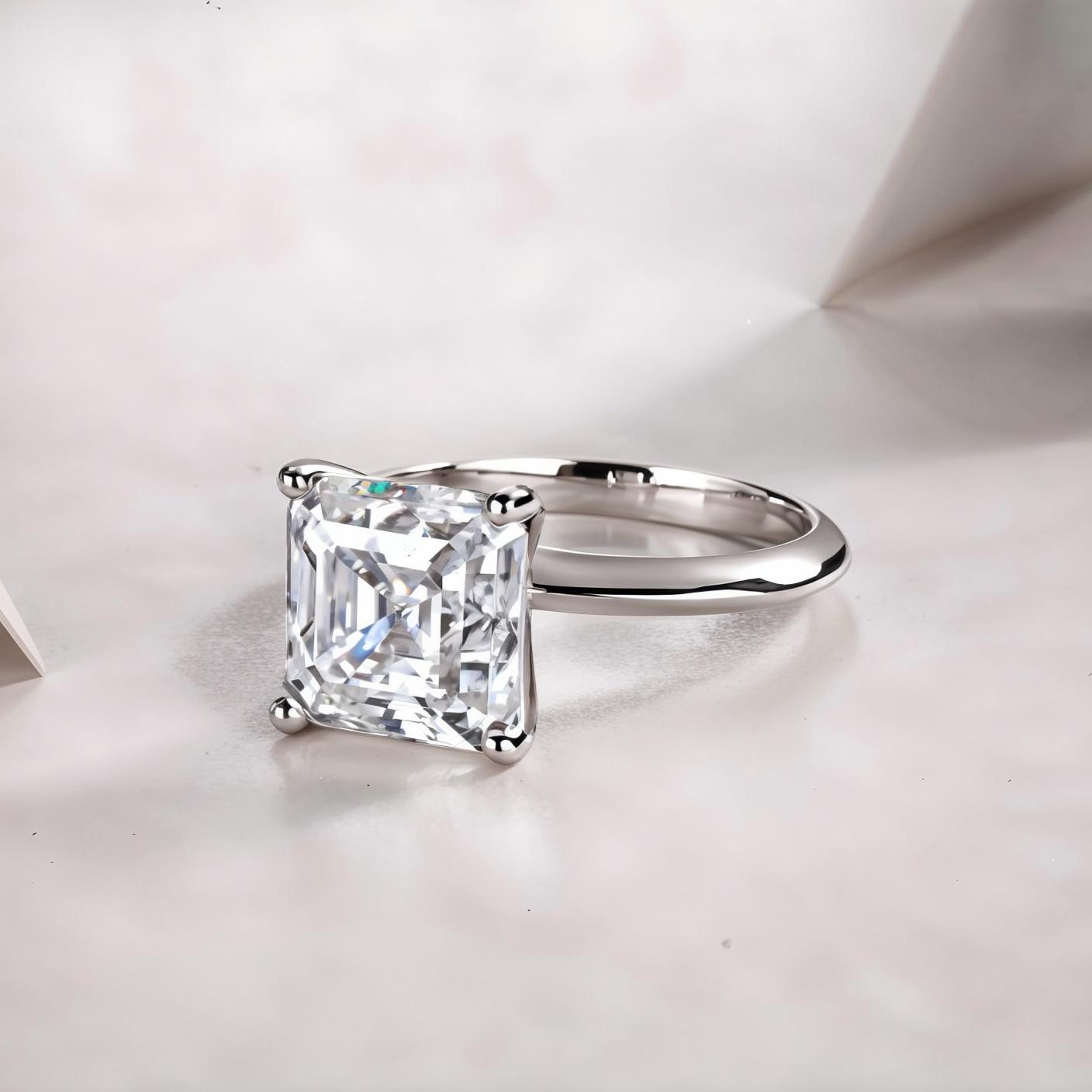 Asscher Cut Moissanite Solitaire Engagement Ring (5.5ct. ) - La Pretti