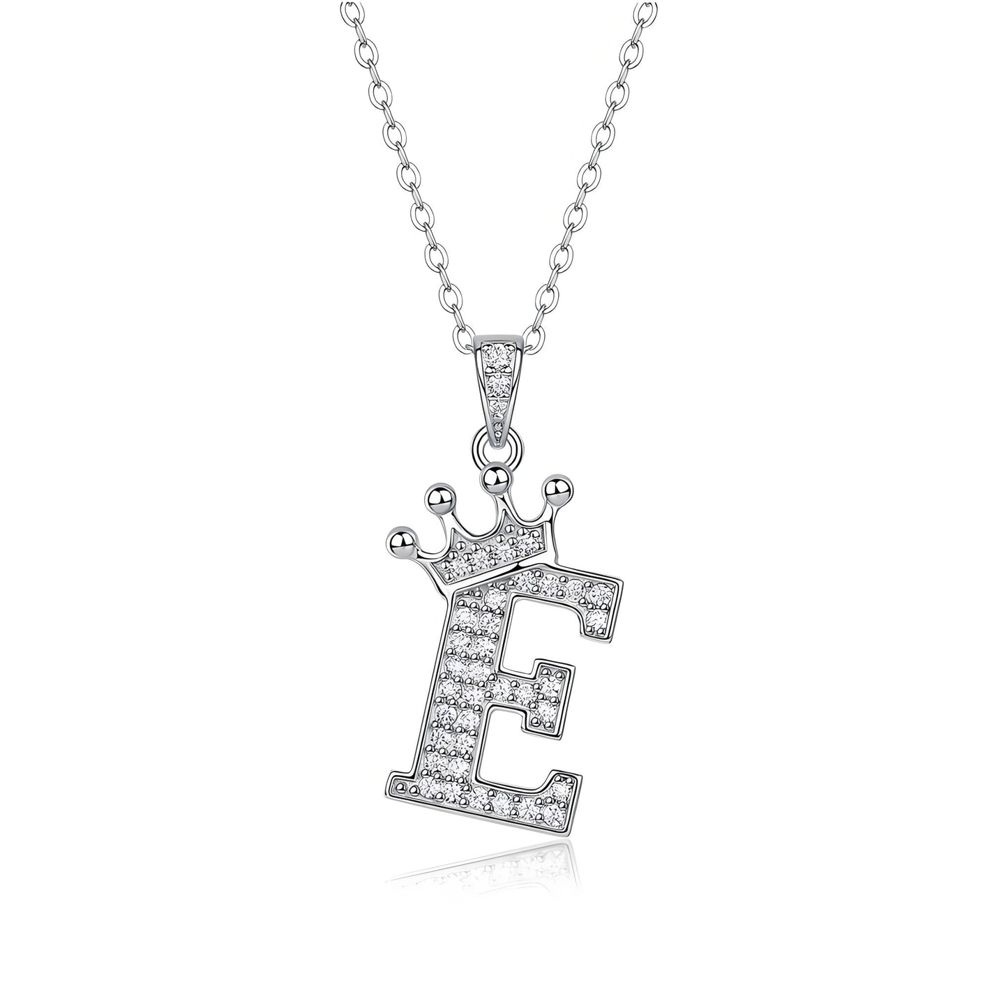 Crown Initial 'E' Letter Customized Moissanite Pendant Necklace of Tara Alphabet with Halo Bail in 18K Gold Plated Sterling Silver - La Pretti