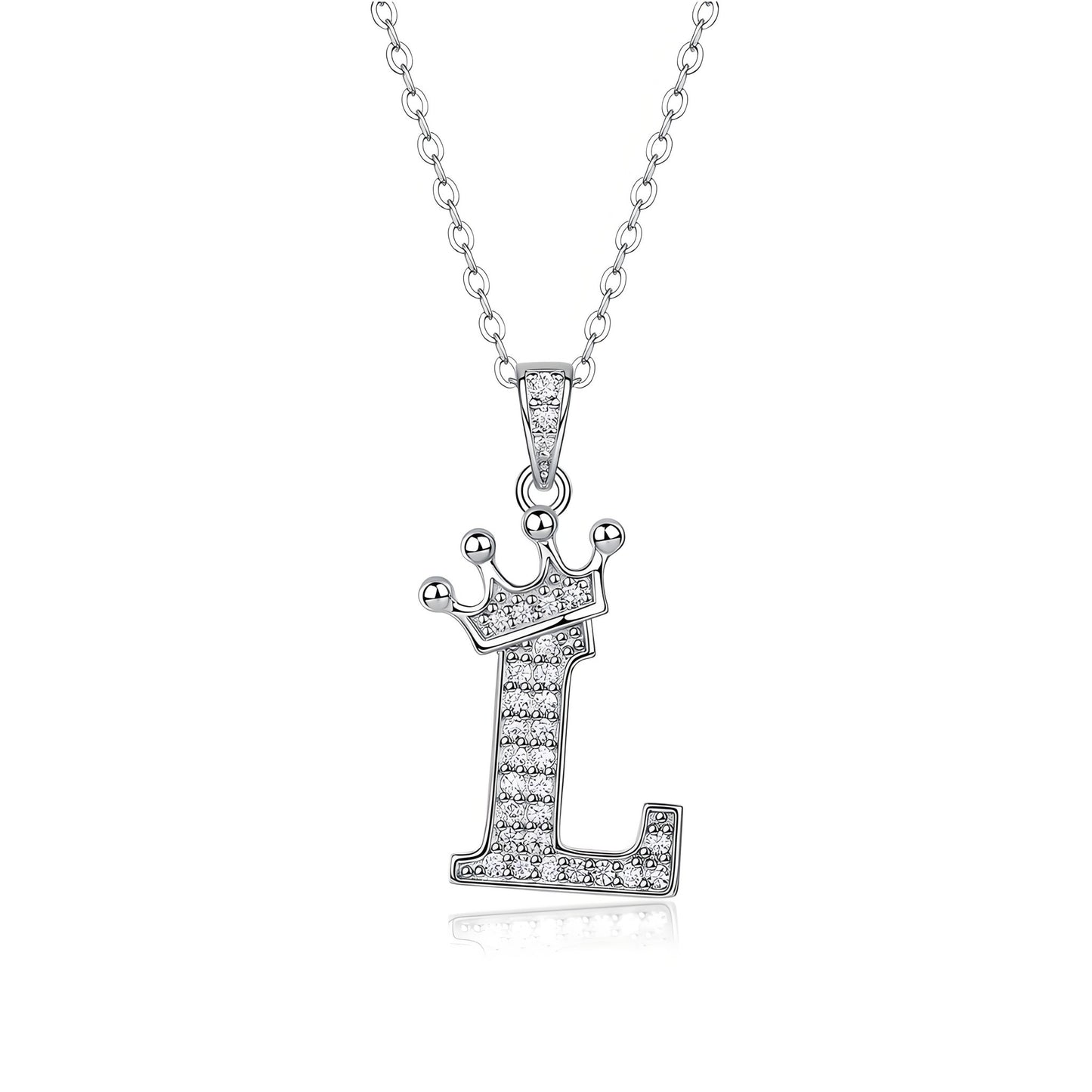 Crown Initial 'L' Letter Customized Moissanite Pendant Necklace of Tara Alphabet with Halo Bail in 18K Gold Plated Sterling Silver - La Pretti