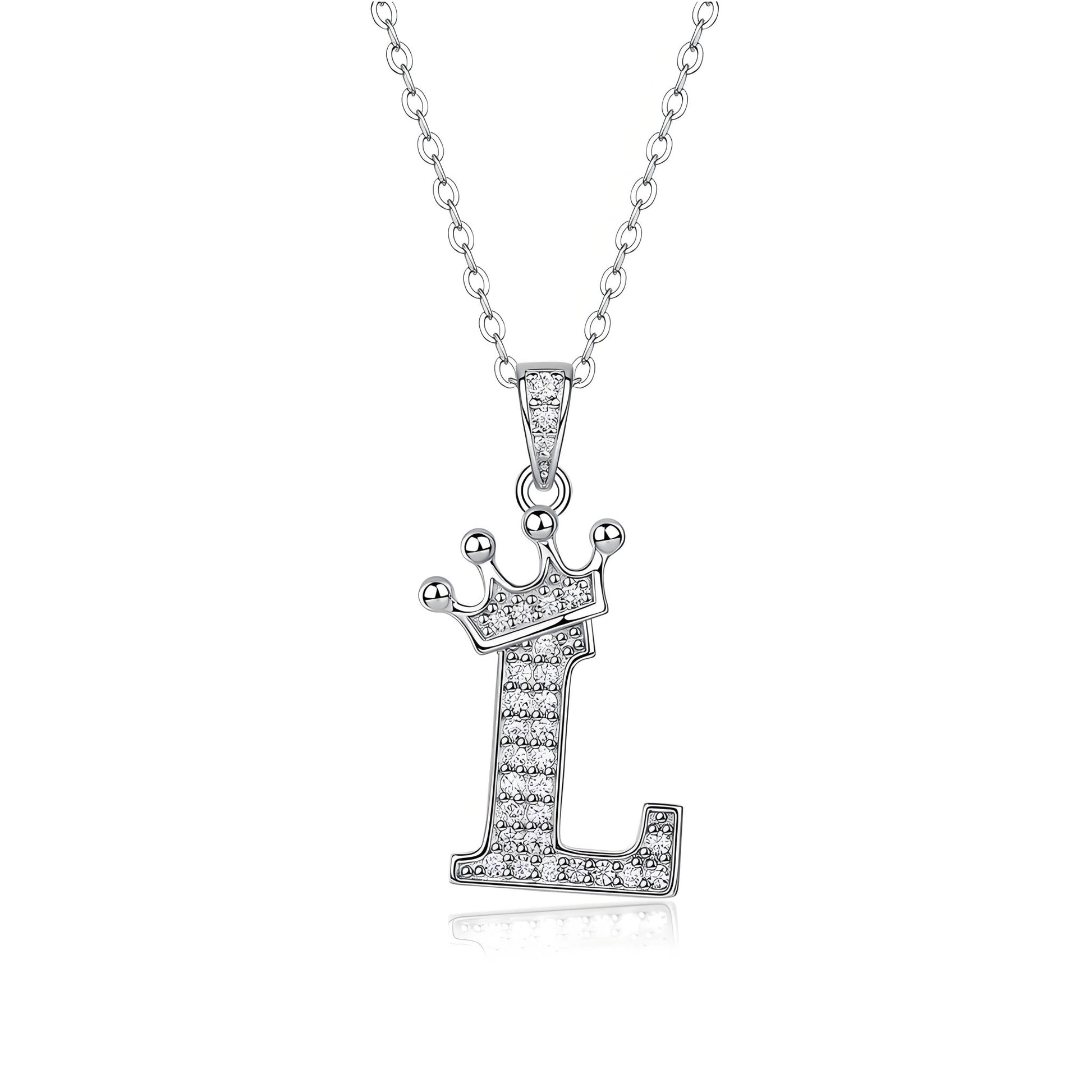 Crown Initial 'L' Letter Customized Moissanite Pendant Necklace of Tara Alphabet with Halo Bail in 18K Gold Plated Sterling Silver - La Pretti