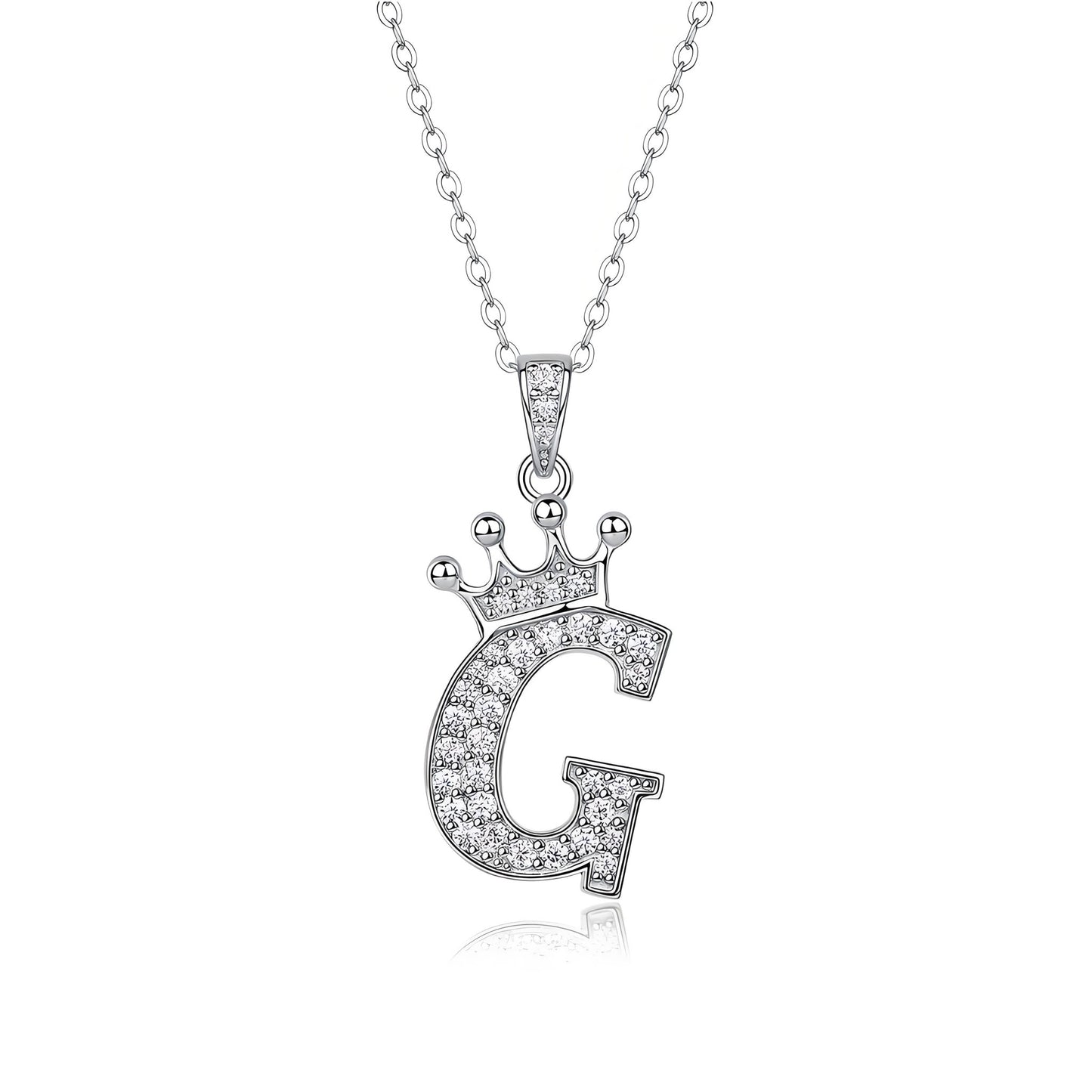 Crown Initial 'G' Letter Customized Moissanite Pendant Necklace of Tiara Alphabet with Halo Bail in 18K Gold Plated Sterling Silver - La Pretti