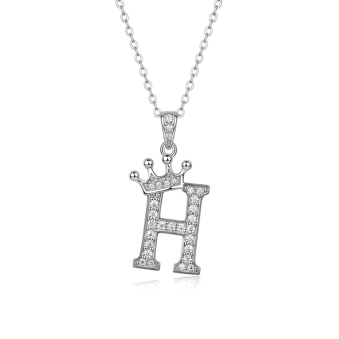 Crown Initial 'H' Letter Customized Moissanite Pendant Necklace of Tiara Alphabet with Halo Bail in 18K Gold Plated Sterling Silver - La Pretti