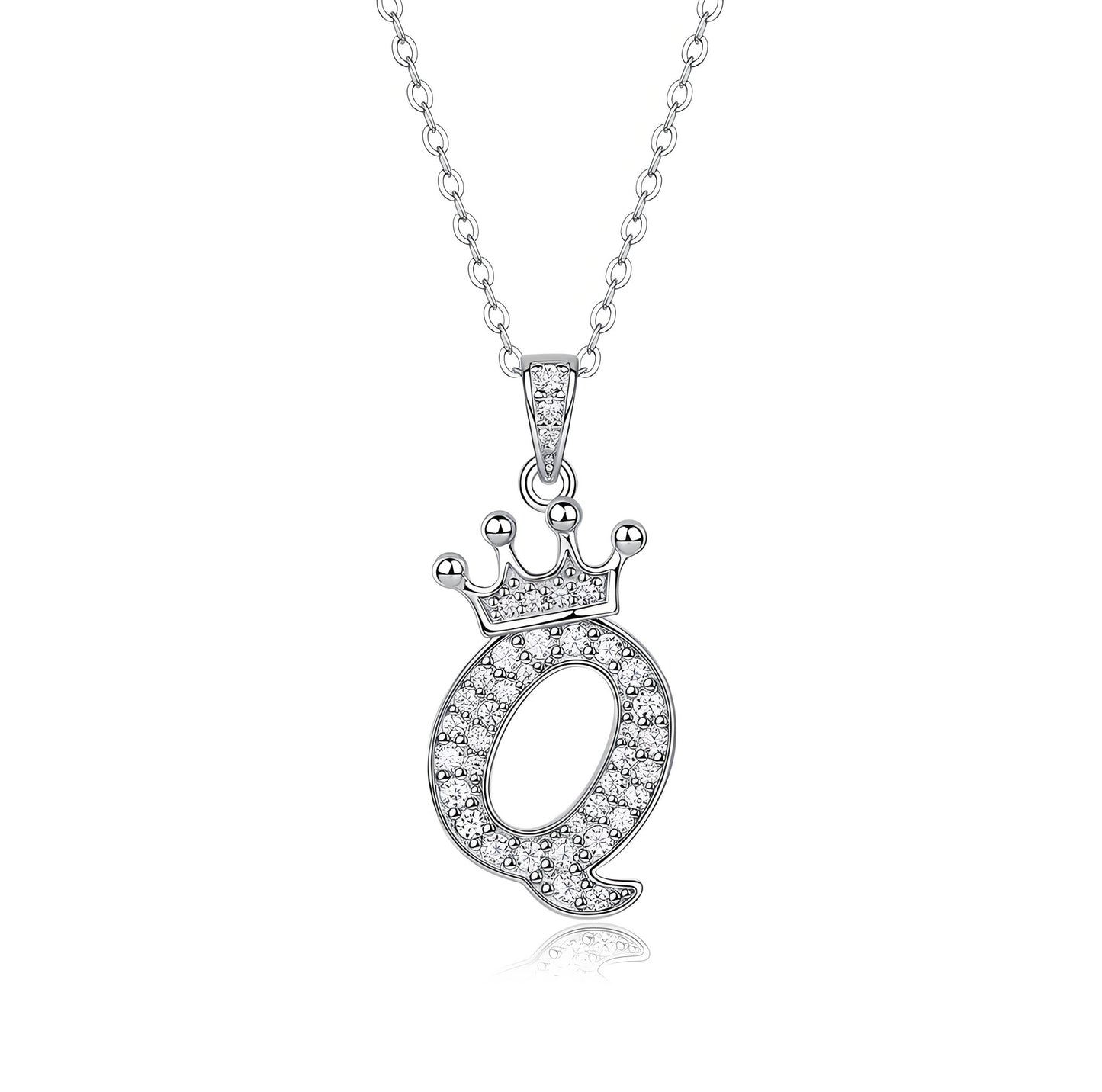 Crown Initial 'Q' Letter Customized Moissanite Pendant Necklace of Tara Alphabet with Halo Bail in 18K Gold Plated Sterling Silver - La Pretti