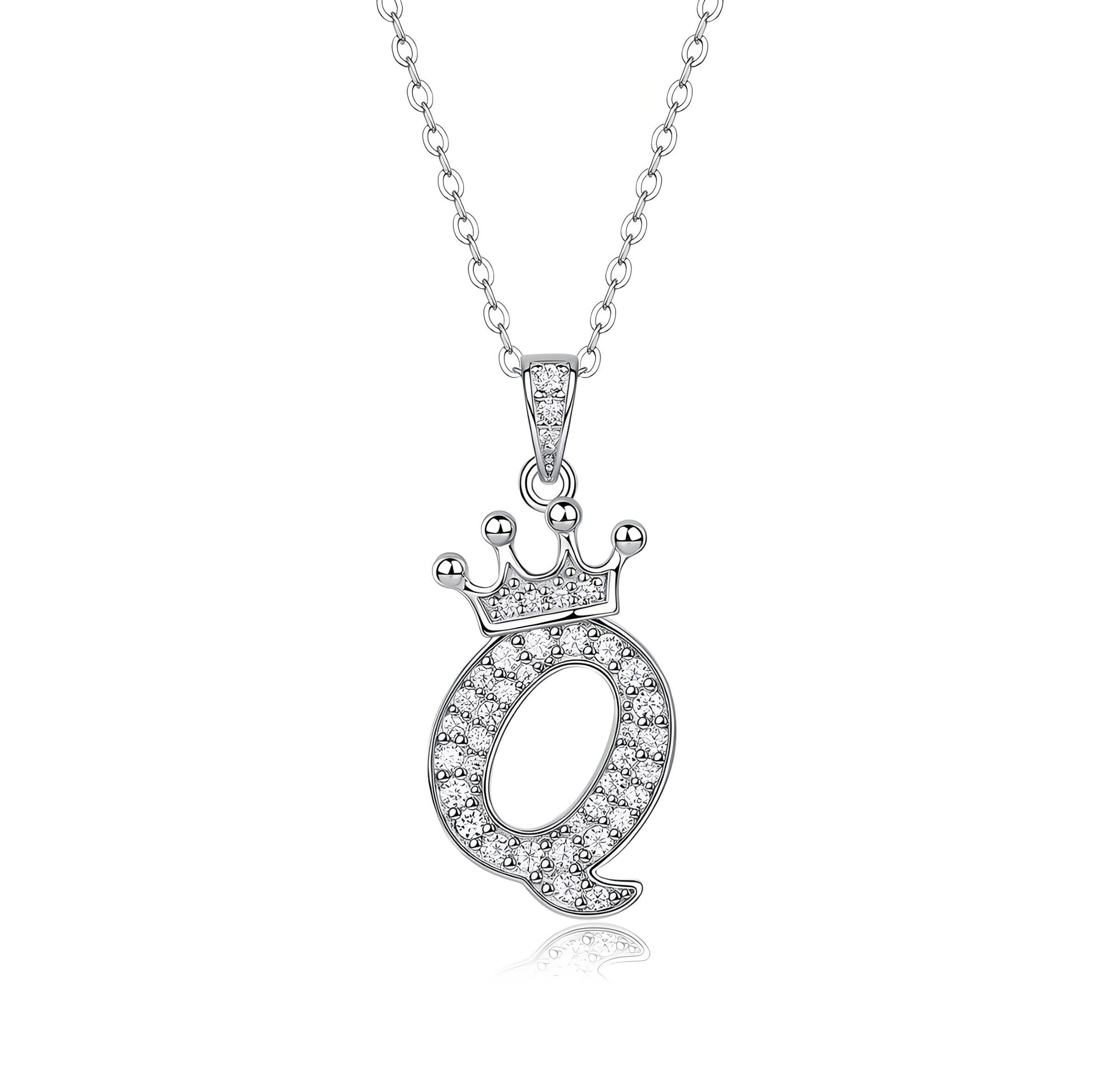 Crown Initial 'Q' Letter Customized Moissanite Pendant Necklace of Tara Alphabet with Halo Bail in 18K Gold Plated Sterling Silver - La Pretti