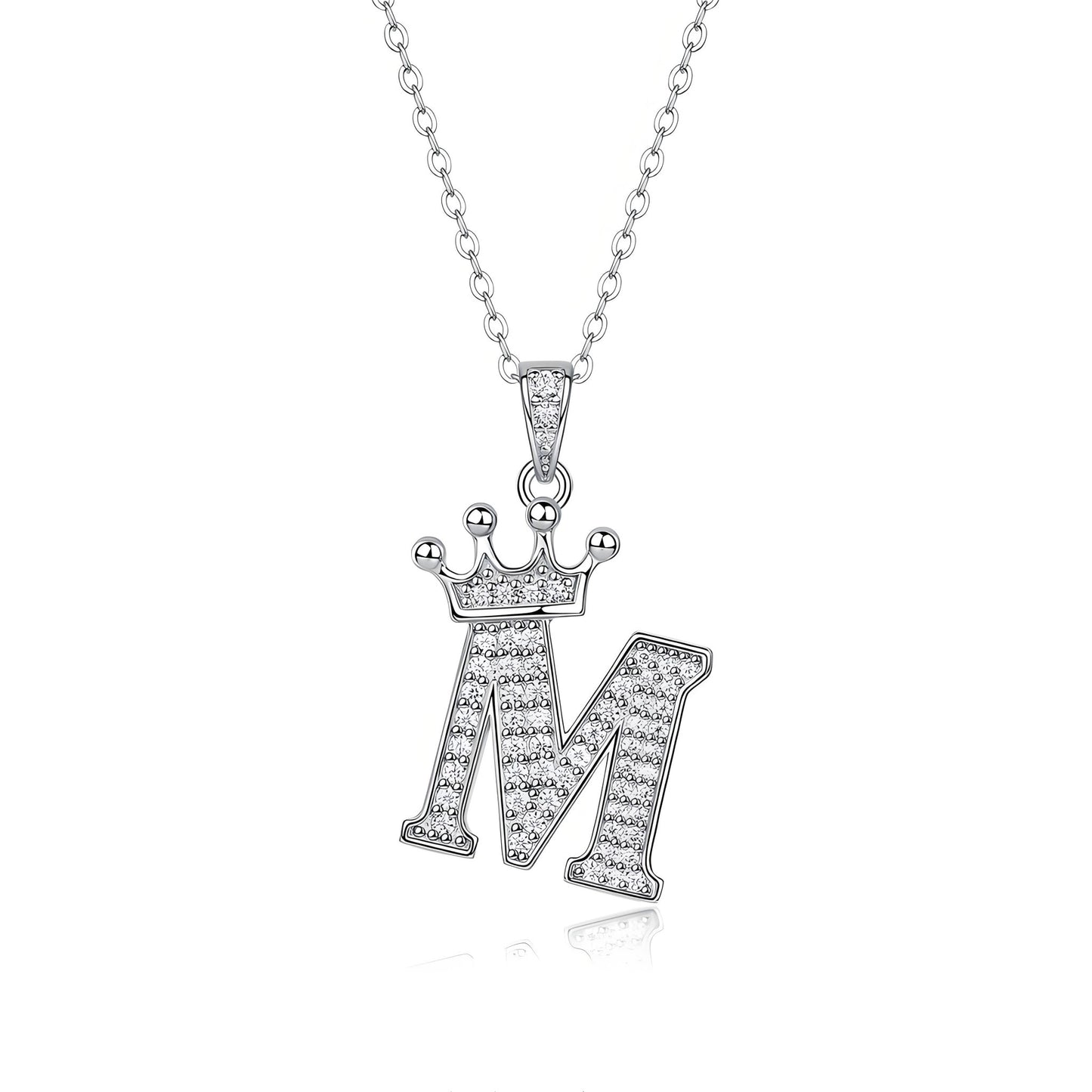 Crown Initial 'M' Letter Customized Moissanite Pendant Necklace of Tiara Alphabet with Halo Bail in 18K Gold Plated Sterling Silver - La Pretti