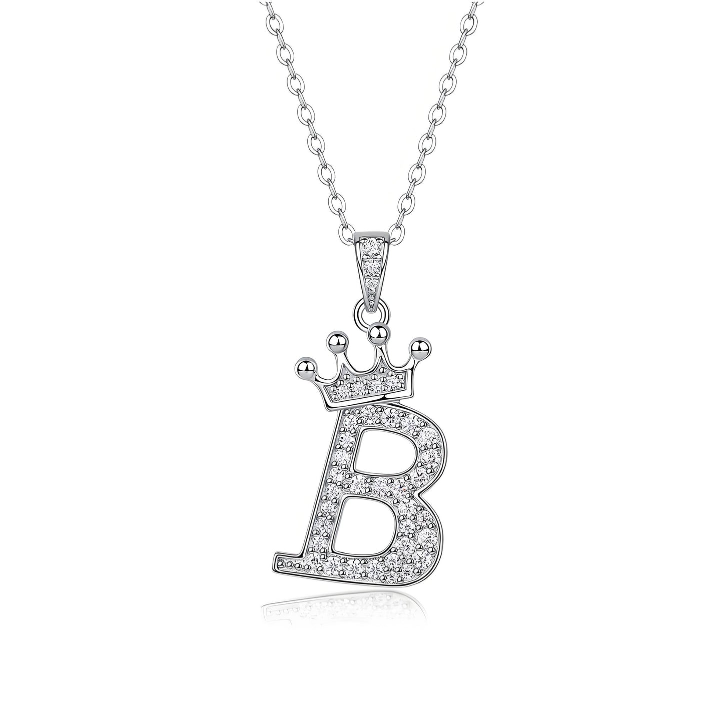 Crown Initial 'B' Letter Customized Moissanite Pendant Necklace of Tiara Alphabet with Halo Bail in 18K Gold Plated Sterling Silver - La Pretti