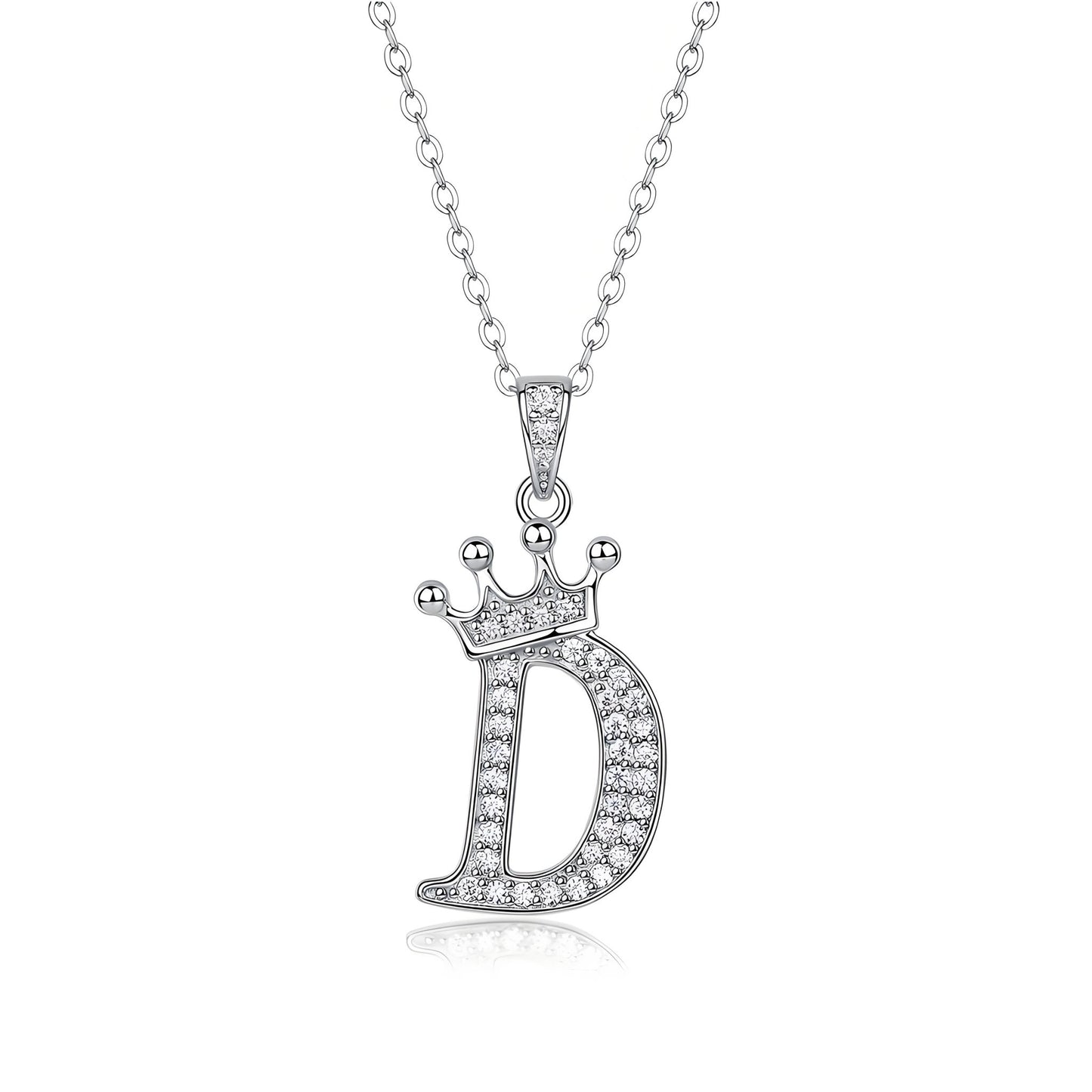Crown Initial 'D' Letter Customized Moissanite Pendant Necklace of Tiara Alphabet with Halo Bail in 18K Gold Plated Sterling Silver - La Pretti