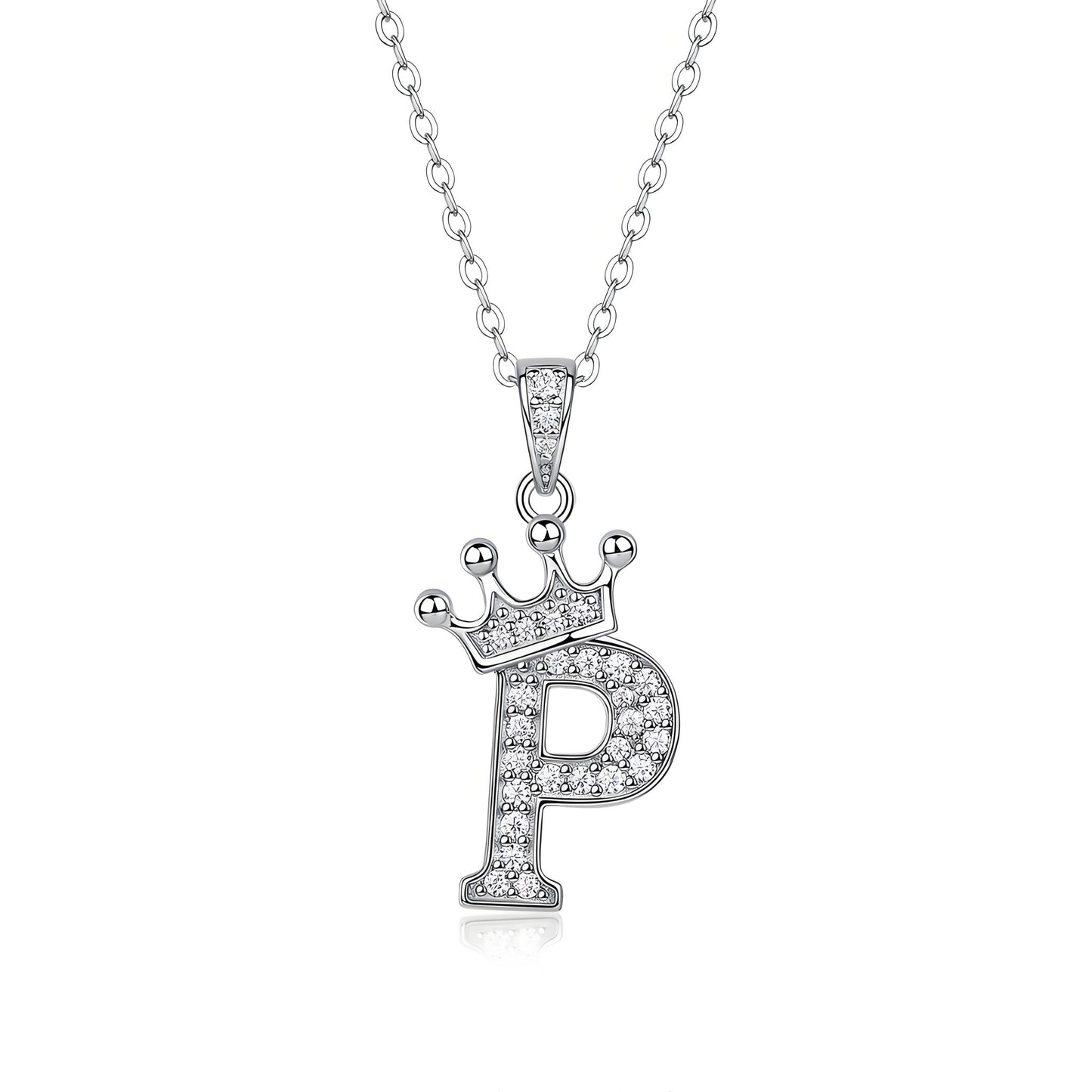 Crown Initial 'P' Letter Customized Moissanite Pendant Necklace of Tara Alphabet with Halo Bail in 18K Gold Plated Sterling Silver - La Pretti