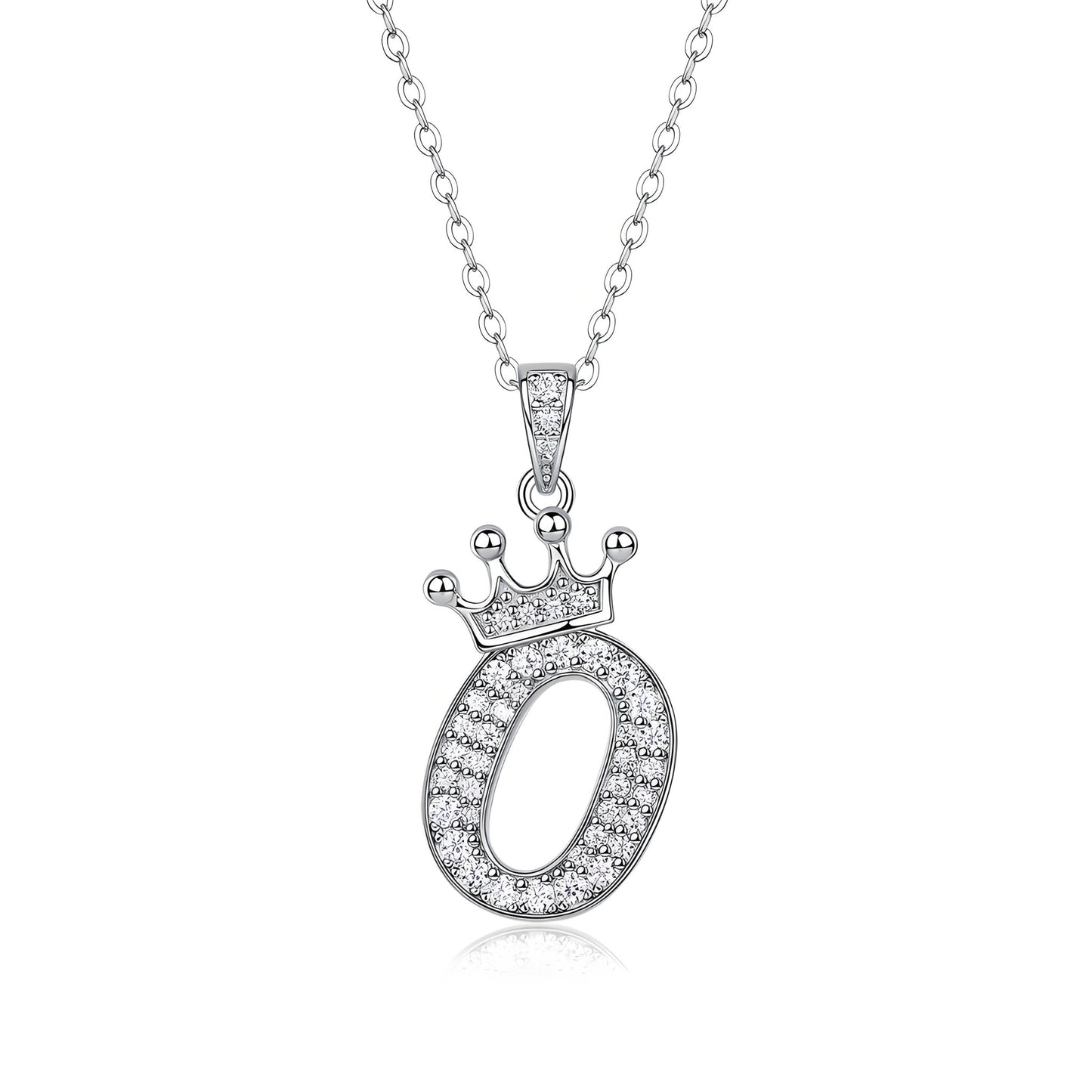 Crown Initial 'O' Letter Customized Moissanite Pendant Necklace of Tiara Alphabet with Halo Bail in 18K Gold Plated Sterling Silver - La Pretti