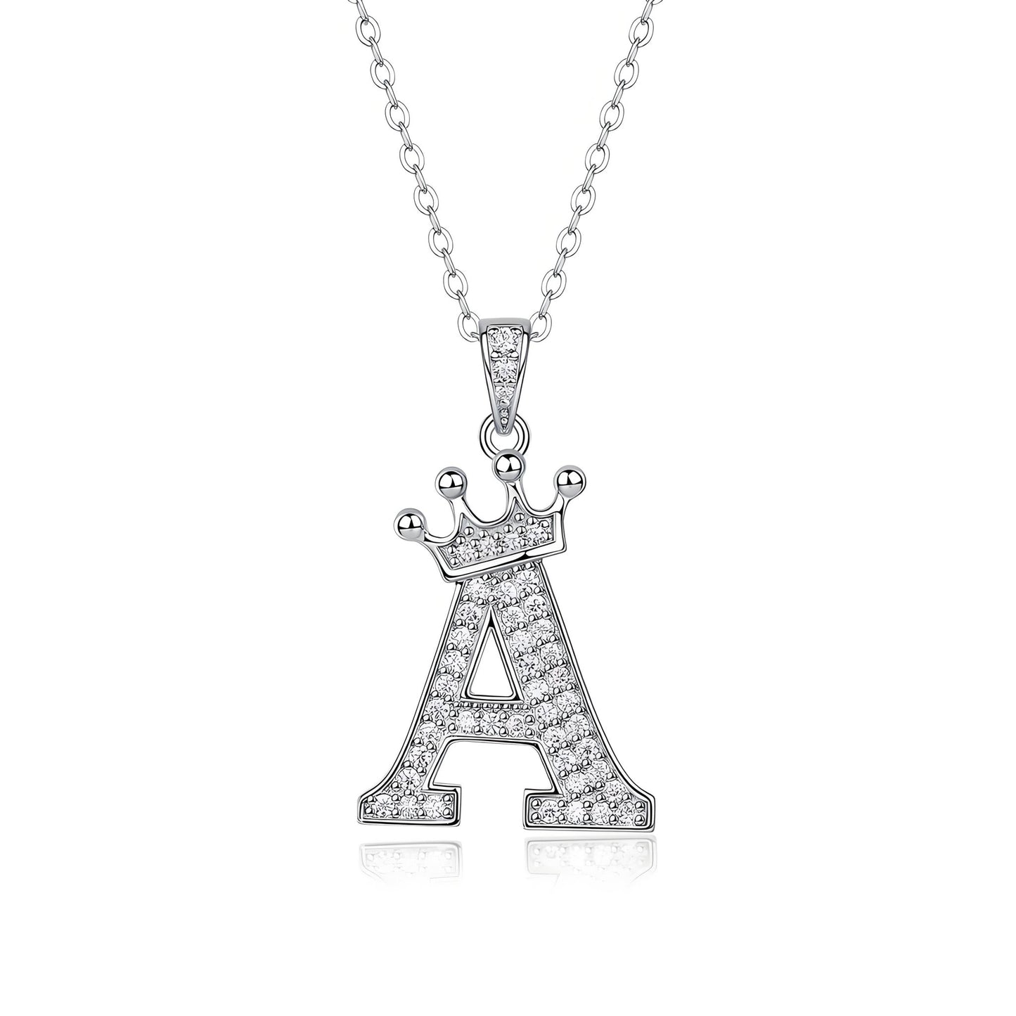 Crown Initial 'A' Letter Customized Moissanite Pendant Necklace of Tara Alphabet with Halo Bail in 18K Gold Plated Sterling Silver - La Pretti