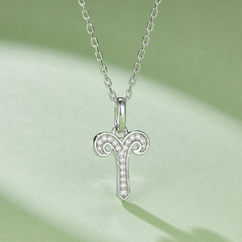 Zodiac Customized Moissanite Pendant Necklace of 'Aries' in Channel Pave Setting - La Pretti