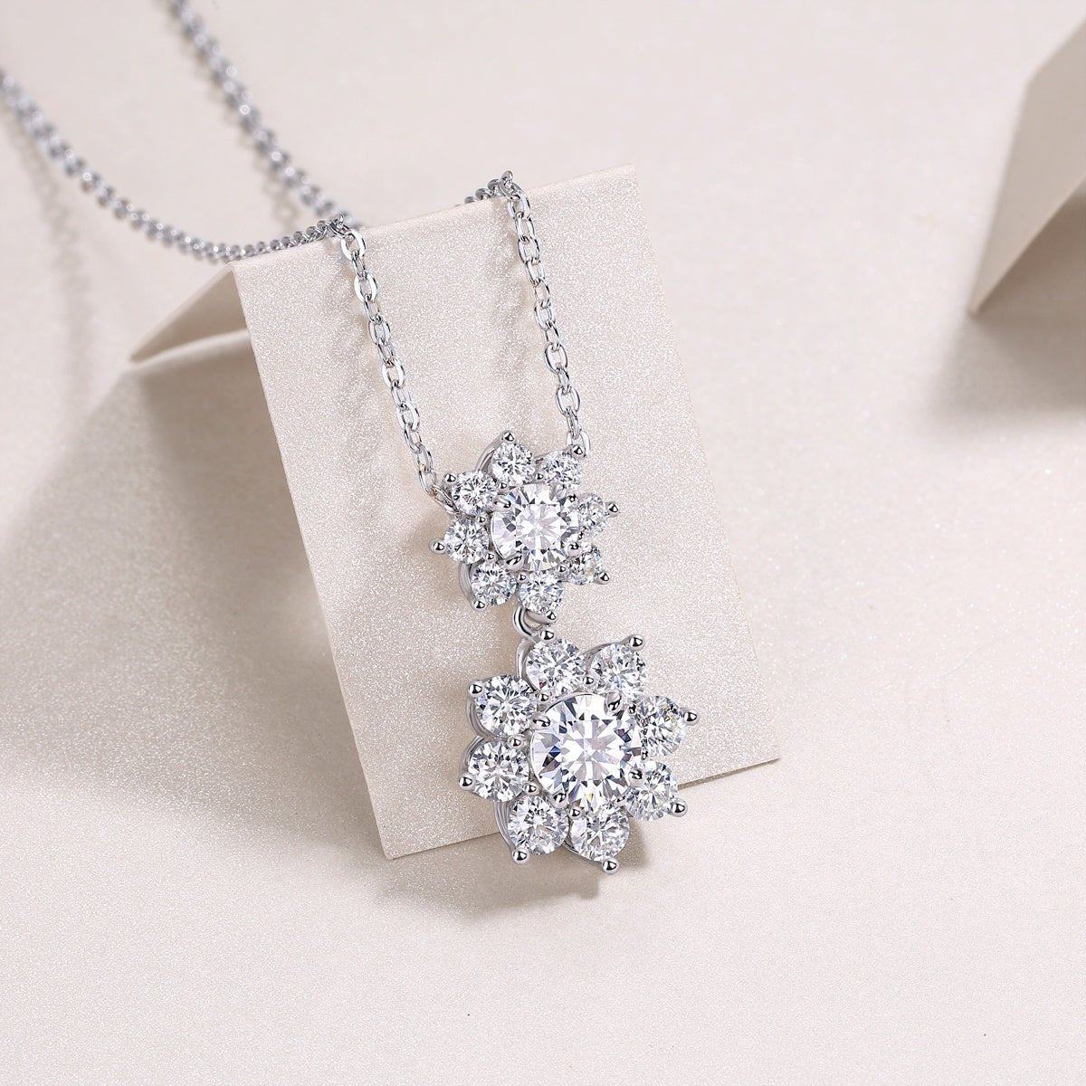 Double Sunflowers Moissanite Dangling Pendant Necklace (1ct. ) - La Pretti