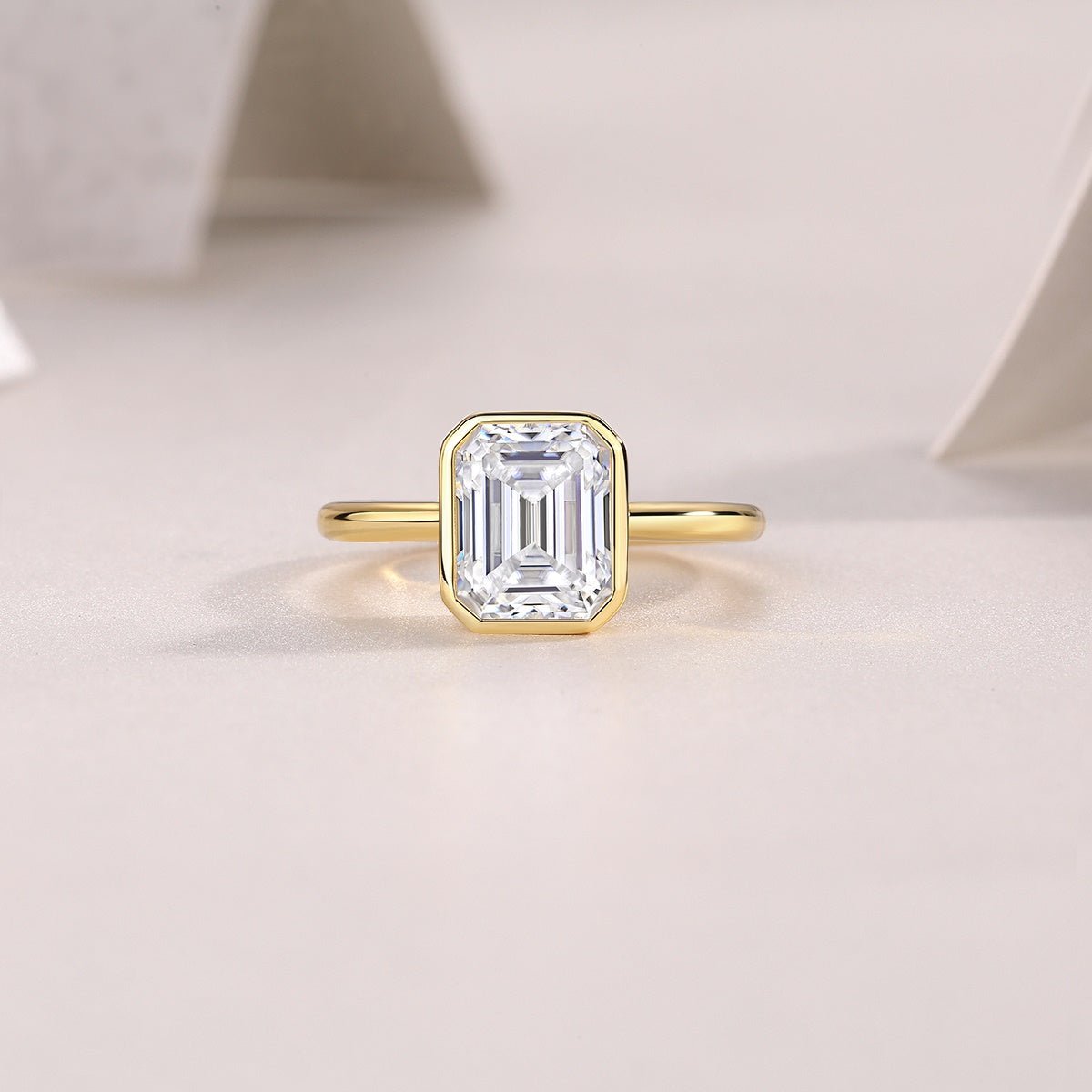 Moissanite Emerald Full Bezel Engagement Ring in Yellow Gold (3ct. ) - La Pretti