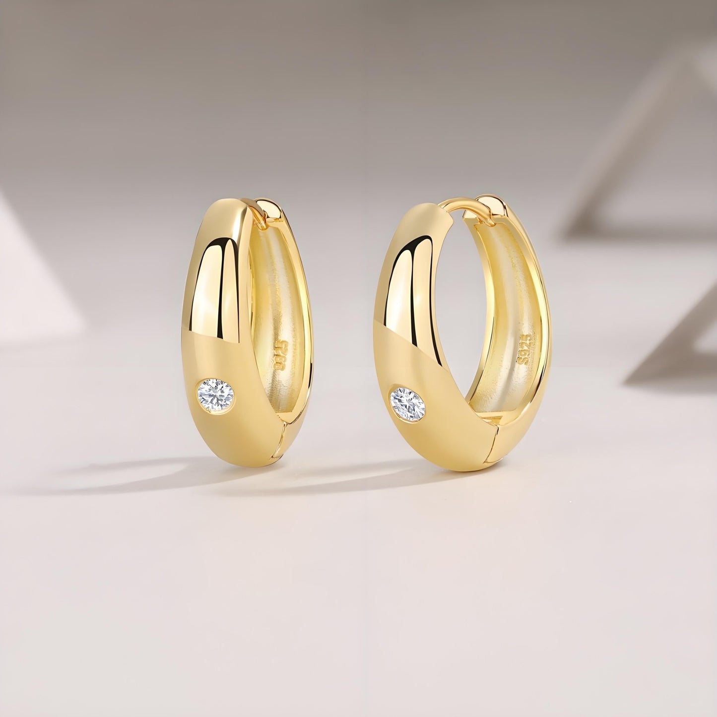 Golden Bezel Moissanite Hoop Earrings of Solitaire Flush Huggie - La Pretti
