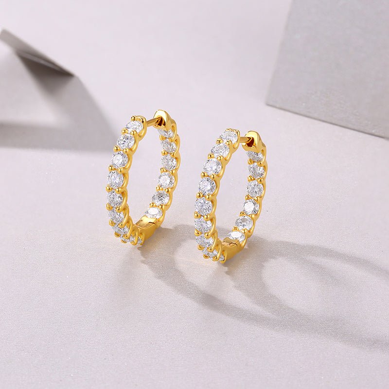 Golden Moissanite Hoop Earrings with Pave Inside - out - La Pretti