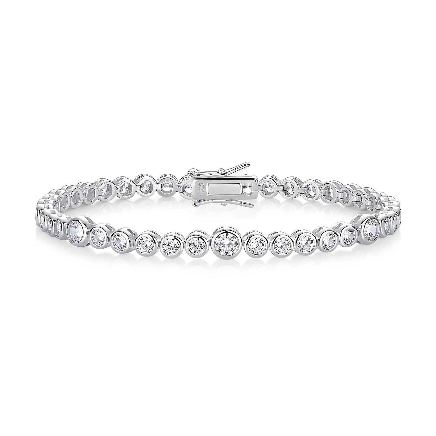 Graduated Moissanite Bezel Tennis Bracelet with Tab - inserted Clasp - La Pretti