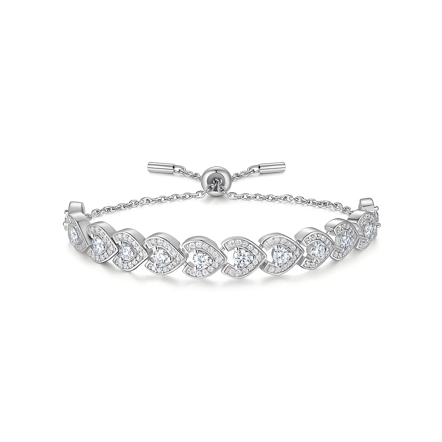 Heart Shaped Moissanite Bolo Bracelet in Pave Setting with Slider Clasp - La Pretti