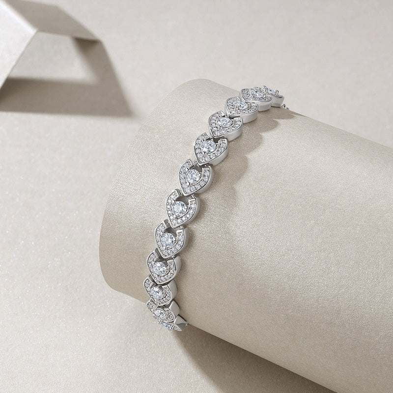 Heart Shaped Moissanite Bolo Bracelet in Pave Setting with Slider Clasp - La Pretti