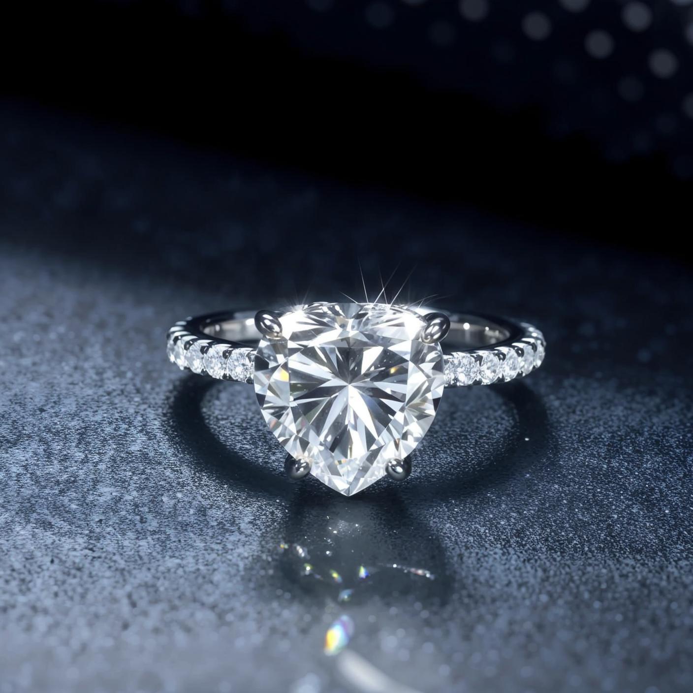 Heart Shaped Moissanite Solitaire Engagement Ring with Pave Setting in 18K Gold Plated Sterling Silver (3ct. ) - La Pretti