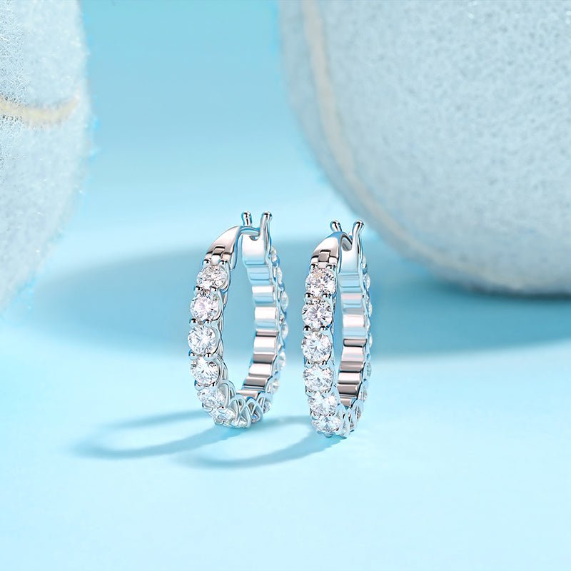 Moissanite Hoop Earrings Huggie with Shared U Prongs - La Pretti