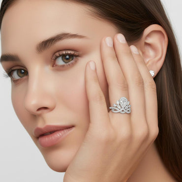 Josephine Crown Imperiale Pear Shaped Moissanite Halo Engagement Ring in Pave Setting (1ct. ) - La Pretti