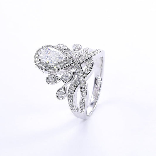 Josephine Crown Imperiale Pear Shaped Moissanite Halo Engagement Ring in Pave Setting (1ct. ) - La Pretti