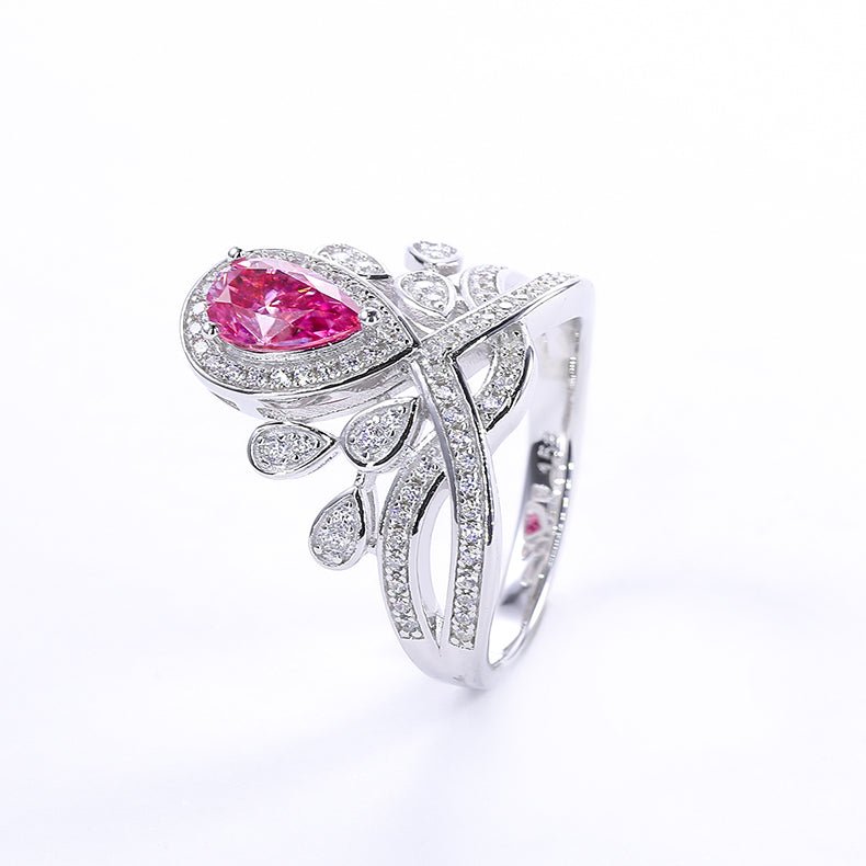 Josephine Crown Imperiale Pear Shaped Moissanite Halo Engagement Ring in Pave Setting (1ct. ) - La Pretti