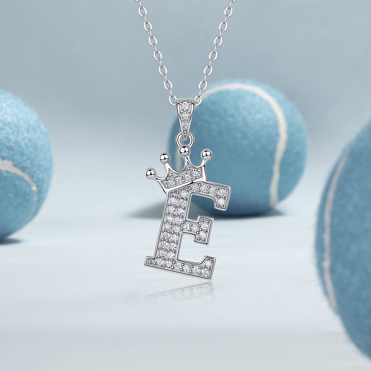Crown Initial 'E' Letter Customized Moissanite Pendant Necklace of Tara Alphabet with Halo Bail in 18K Gold Plated Sterling Silver - La Pretti
