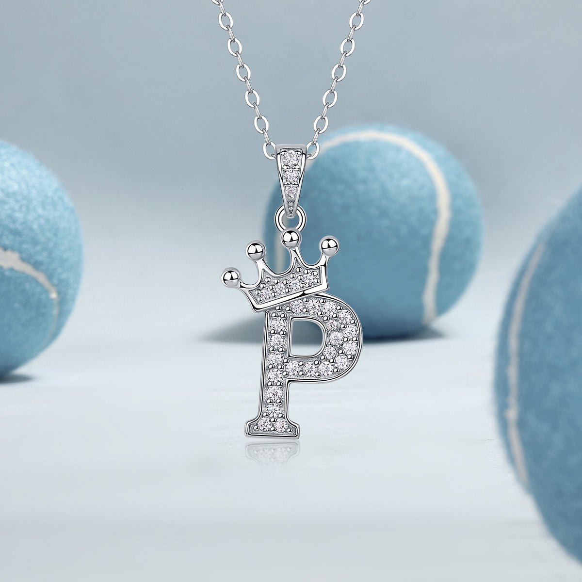Crown Initial 'P' Letter Customized Moissanite Pendant Necklace of Tara Alphabet with Halo Bail in 18K Gold Plated Sterling Silver - La Pretti