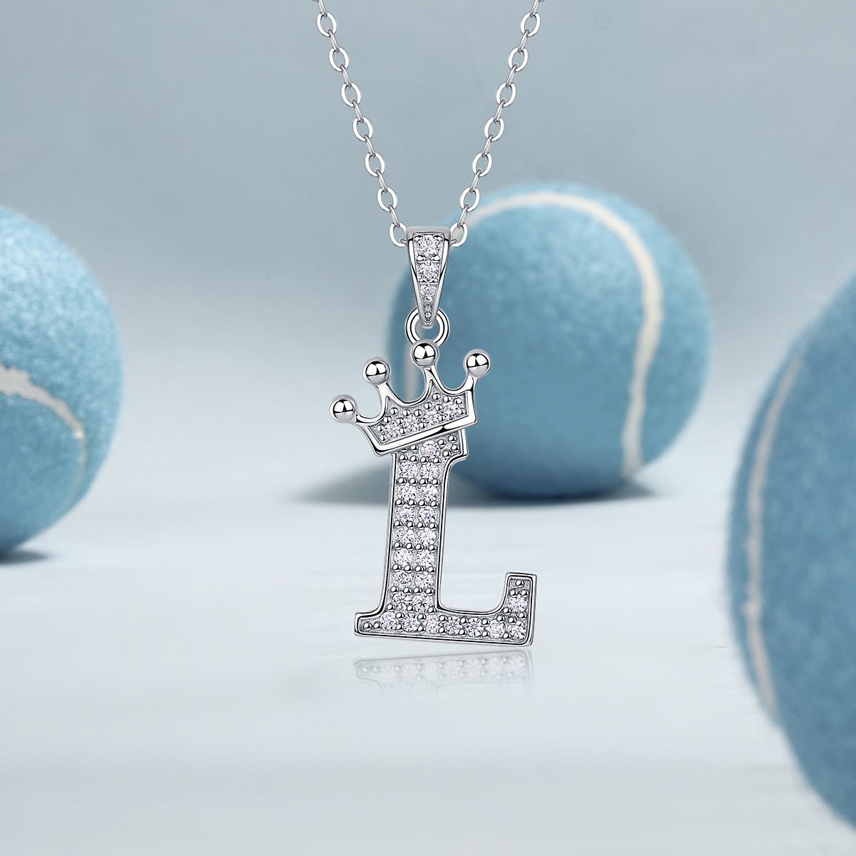 Crown Initial 'L' Letter Customized Moissanite Pendant Necklace of Tara Alphabet with Halo Bail in 18K Gold Plated Sterling Silver - La Pretti