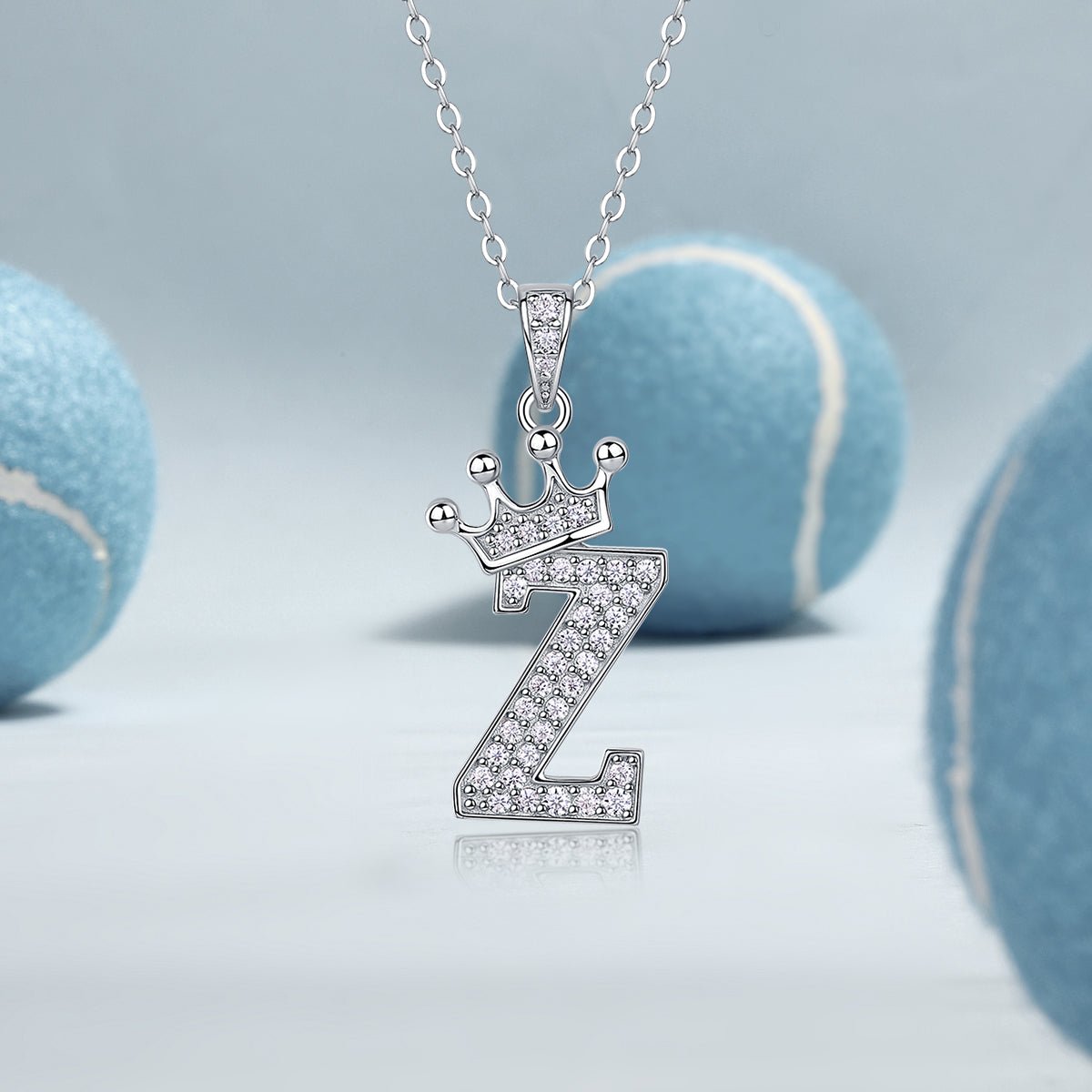 Crown Initial 'Z' Letter Customized Moissanite Pendant Necklace of Tiara Alphabet with Halo Bail in 18K Gold Plated Sterling Silver - La Pretti