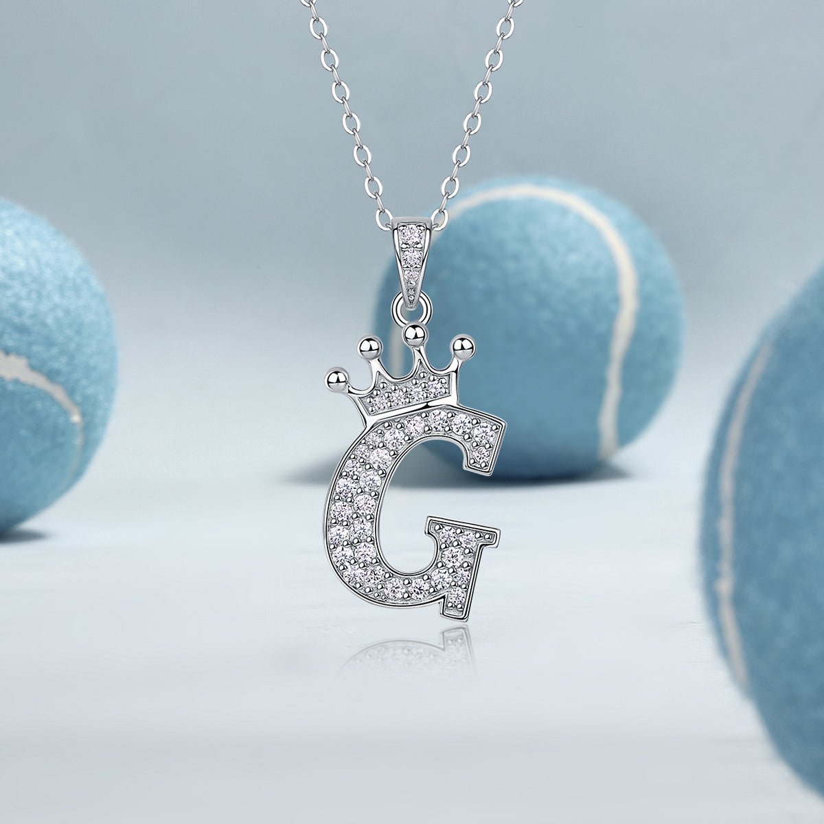 Crown Initial 'G' Letter Customized Moissanite Pendant Necklace of Tiara Alphabet with Halo Bail in 18K Gold Plated Sterling Silver - La Pretti