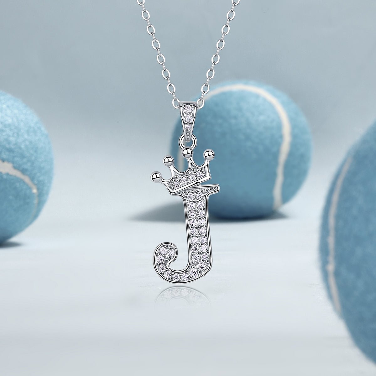 Crown Initial 'J' Letter Customized Moissanite Pendant Necklace of Tara Alphabet with Halo Bail in 18K Gold Plated Sterling Silver - La Pretti