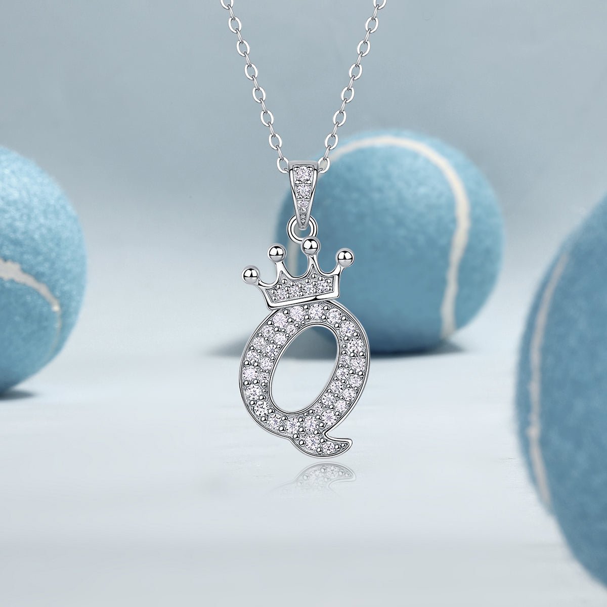 Crown Initial 'Q' Letter Customized Moissanite Pendant Necklace of Tara Alphabet with Halo Bail in 18K Gold Plated Sterling Silver - La Pretti