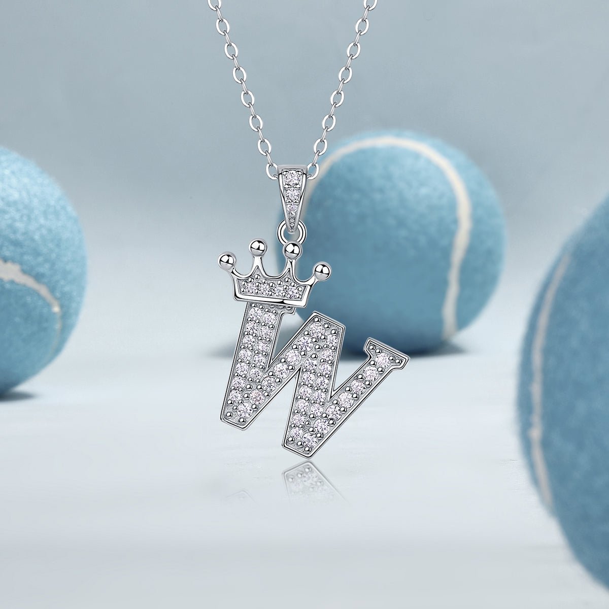 Crown Initial 'W' Letter Customized Moissanite Pendant Necklace of Tiara Alphabet with Halo Bail in 18K Gold Plated Sterling Silver - La Pretti