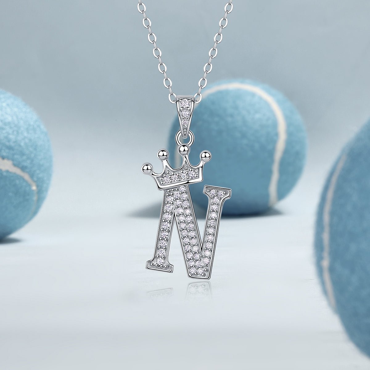 Crown Initial 'N' Letter Customized Moissanite Pendant Necklace of Tiara Alphabet with Halo Bail in 18K Gold Plated Sterling Silver - La Pretti