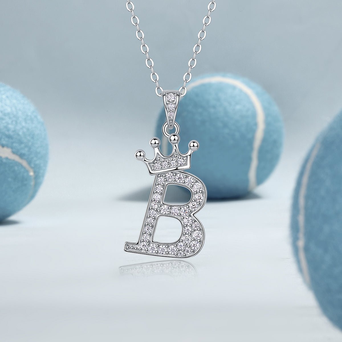 Crown Initial 'B' Letter Customized Moissanite Pendant Necklace of Tiara Alphabet with Halo Bail in 18K Gold Plated Sterling Silver - La Pretti