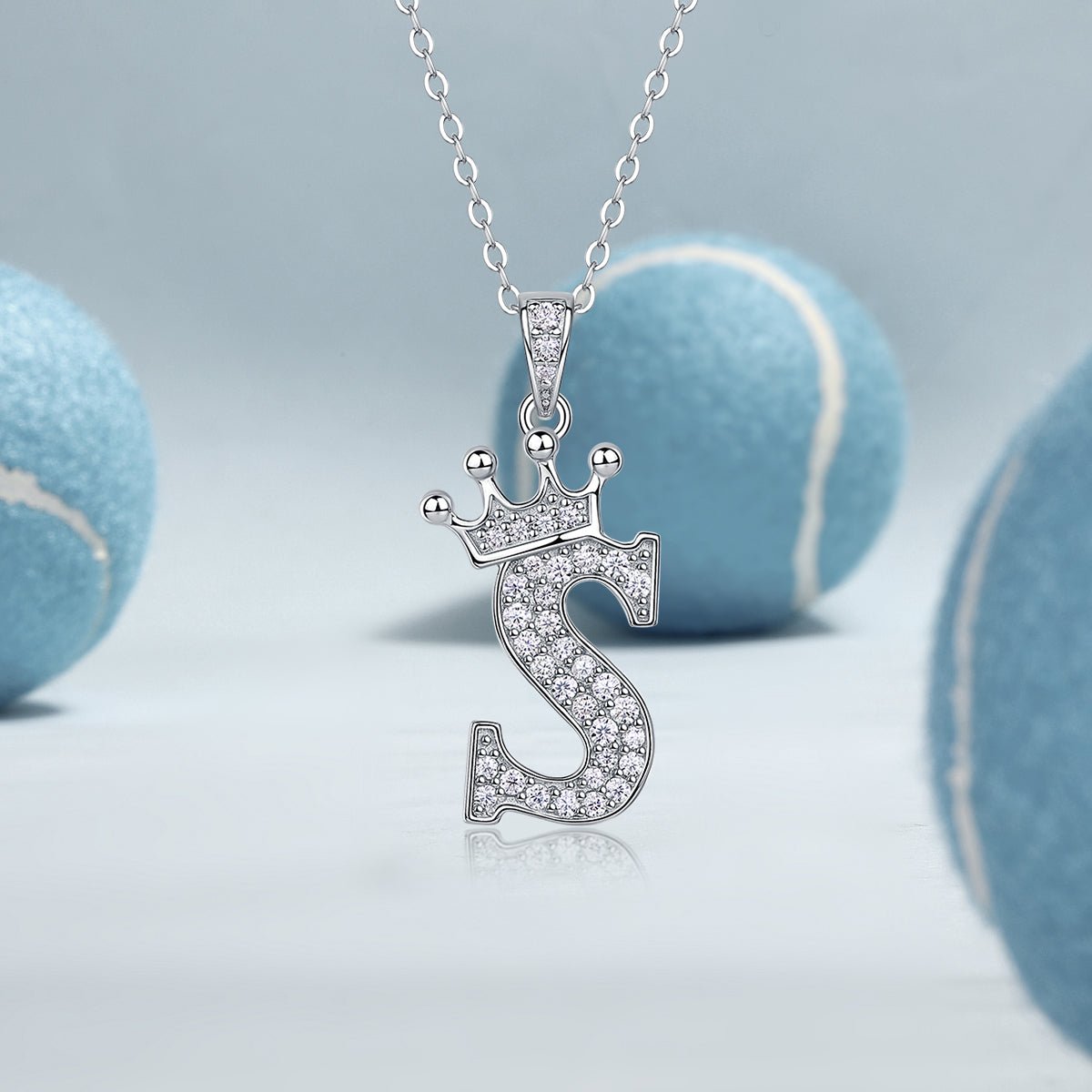 Crown Initial 'S' Letter Customized Moissanite Pendant Necklace of Tiara Alphabet with Halo Bail in 18K Gold Plated Sterling Silver - La Pretti