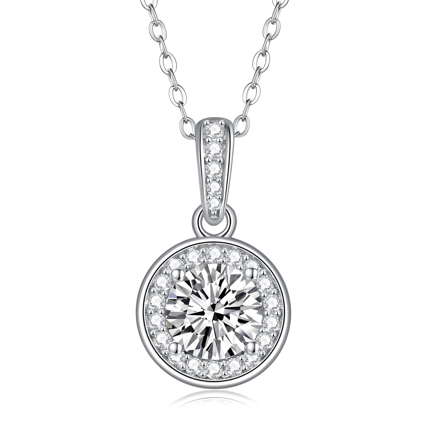 Round Bezel Moissanite Pendant Necklace with Halo Channel Bail (1ct. ) - La Pretti
