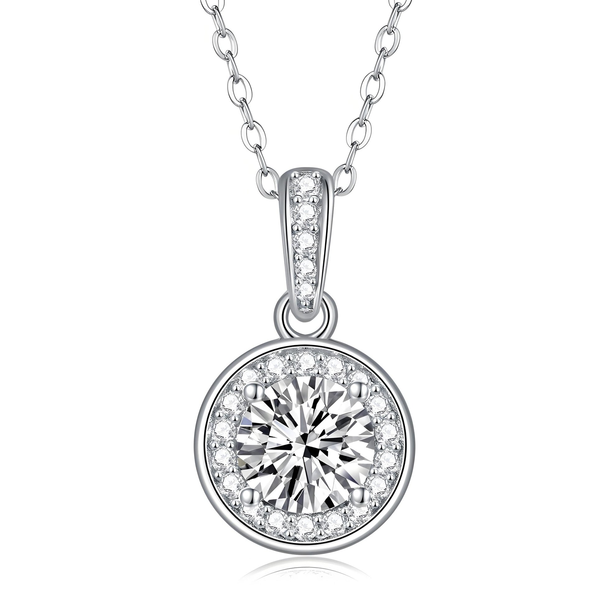 Round Bezel Moissanite Pendant Necklace with Halo Channel Bail (1ct. ) - La Pretti