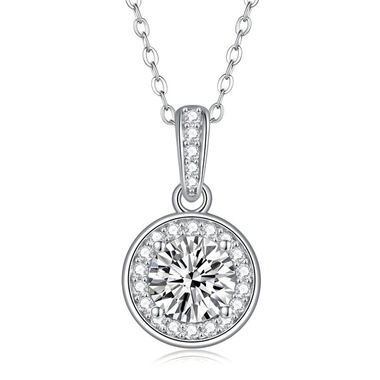 Round Bezel Moissanite Pendant Necklace with Halo Channel Bail (1ct. ) - La Pretti
