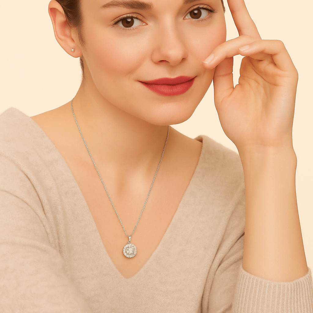 Round Bezel Moissanite Pendant Necklace with Halo Channel Bail (1ct. ) - La Pretti