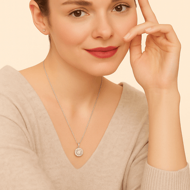 Round Bezel Moissanite Pendant Necklace with Halo Channel Bail (1ct. ) - La Pretti