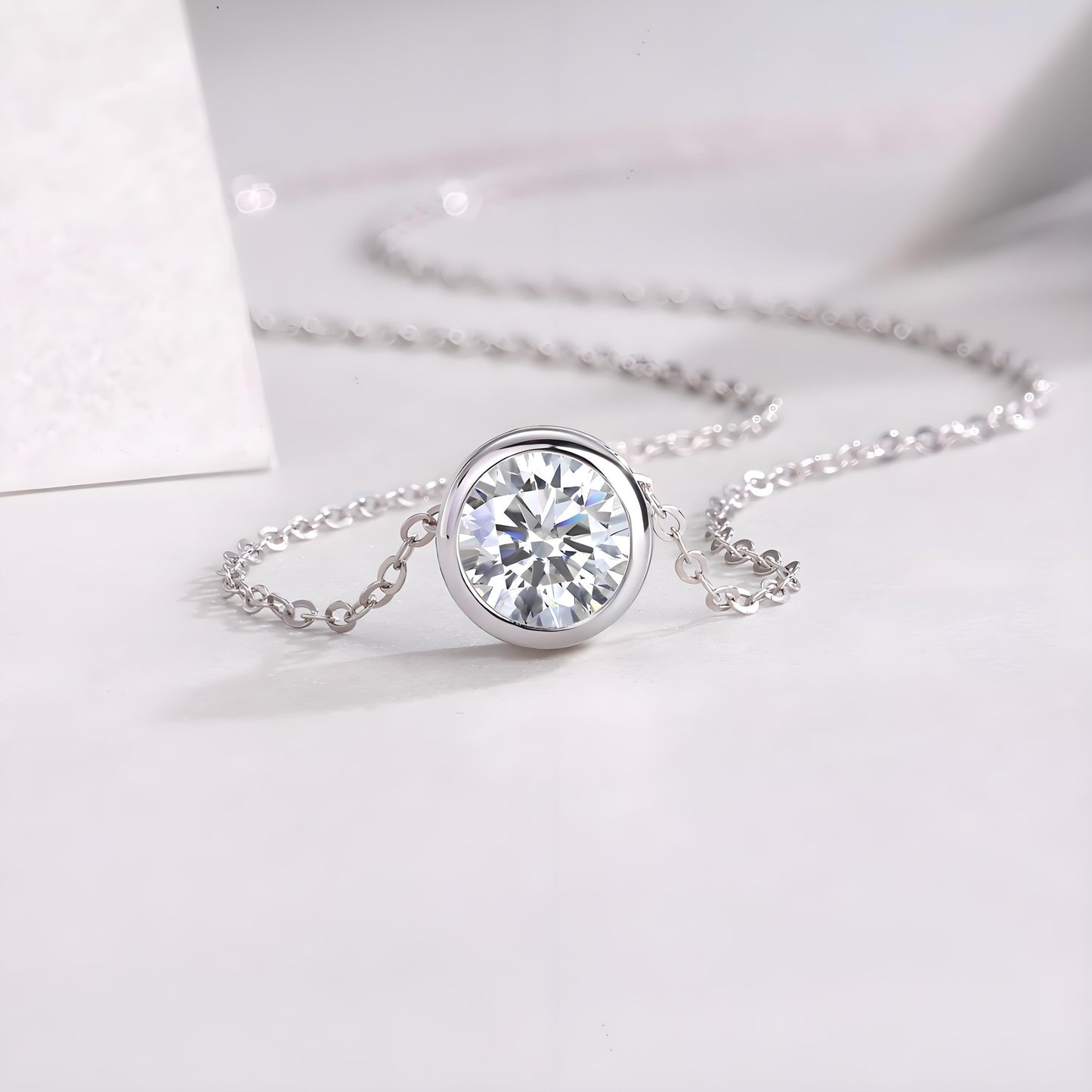 Moissanite Round Bezel Pendant Necklace (1ct. ) - La Pretti