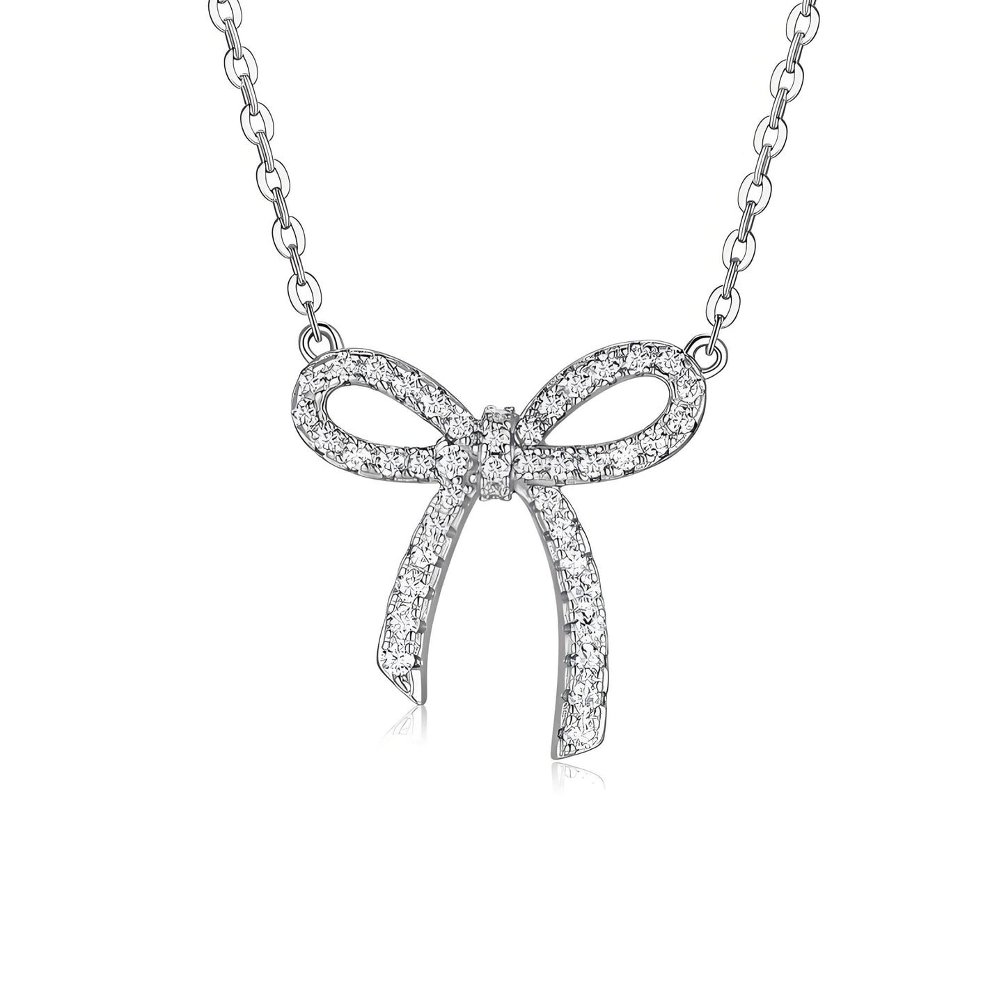 Bow Moissanite Pendant Necklace in Pave Setting - La Pretti