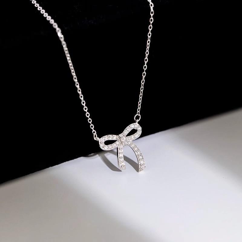 Bow Moissanite Pendant Necklace in Pave Setting - La Pretti