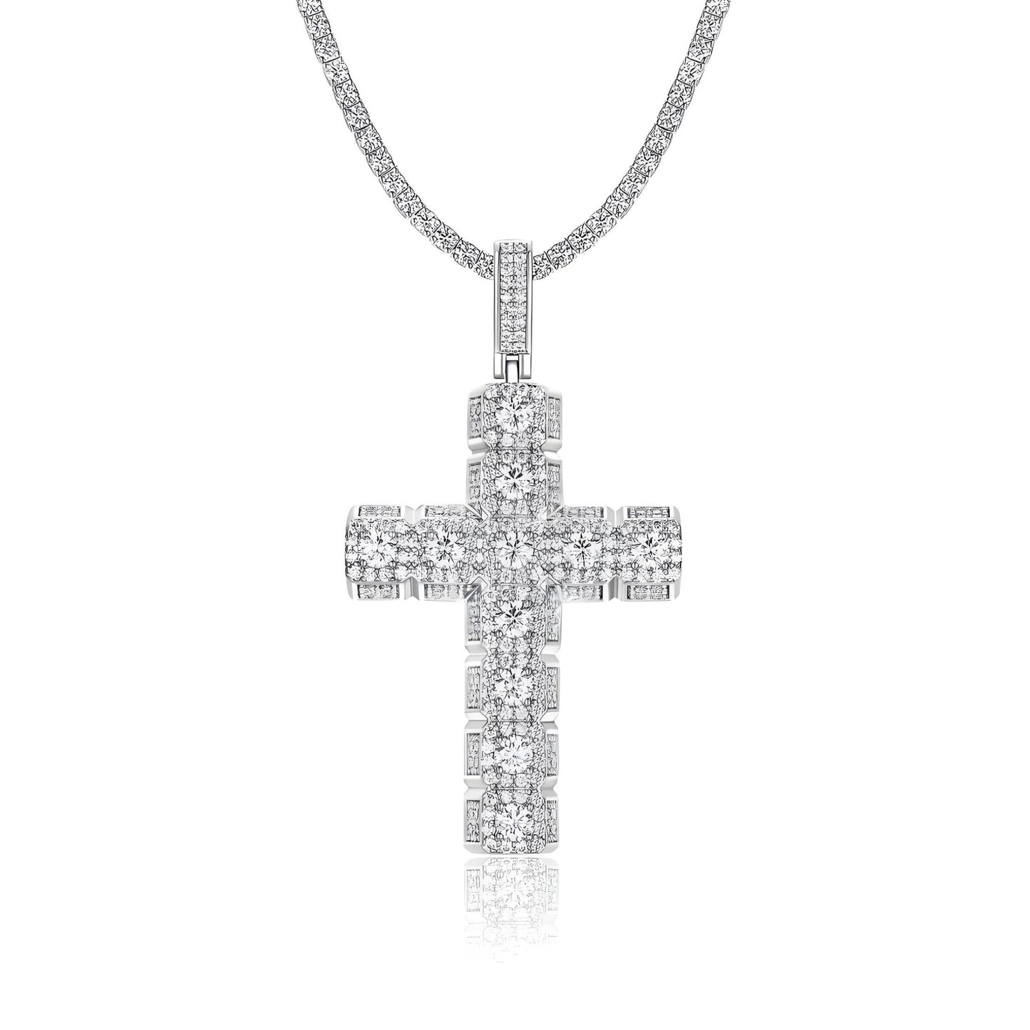 Loop Cross of Moissanite Pave Pendant with Halo Bail (Charm) - La Pretti