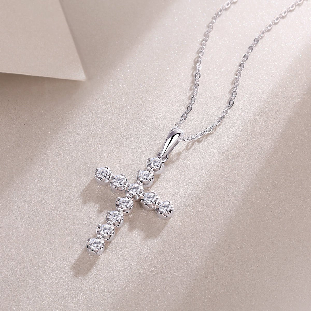 Cross Moissanite Round Pave Pendant Necklace with Standard Bail - La Pretti